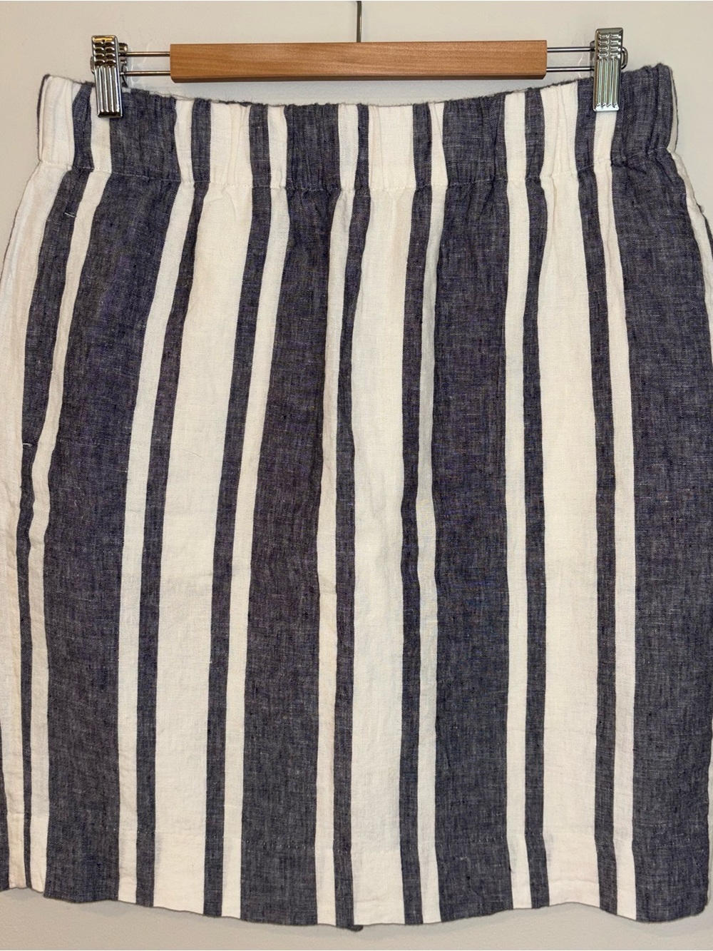 NEW! J. Crew Pull On Skirt Striped Linen Sz Medium Blue White Nautical Lined